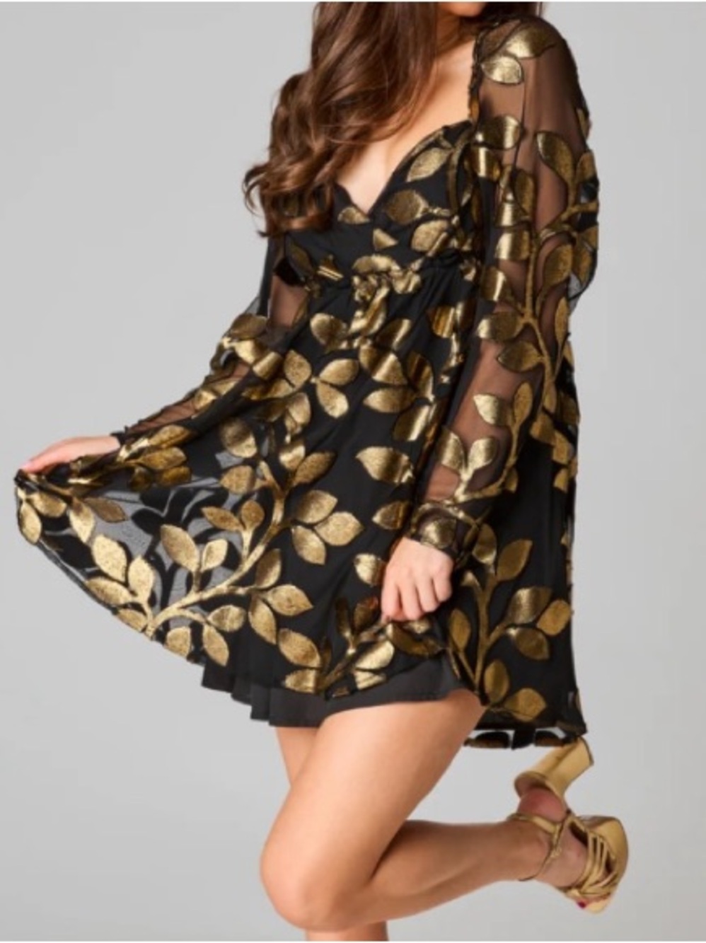 BuddyLove Fallon Grecian  Black and Gold Babydoll Mini Dress